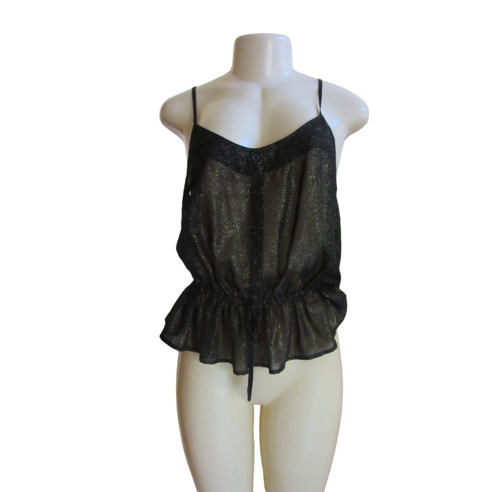 New Band of Gypsies Black & Gold Spaghetti Strap Sheer Blouse in Size Large - Picture 1 of 7